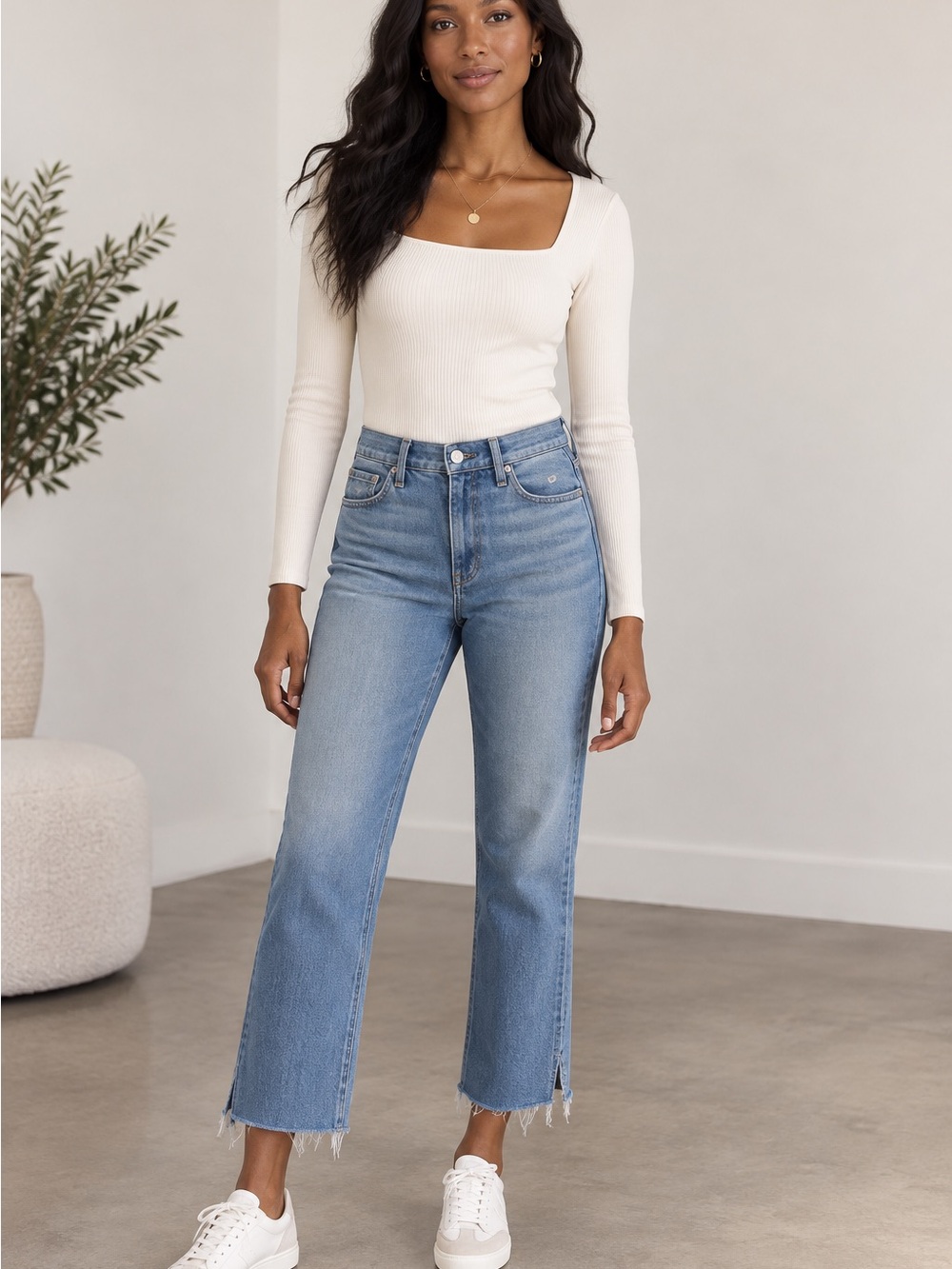 Pistola High Rise Split Hem Raw Hem Jeans – Medium Wash